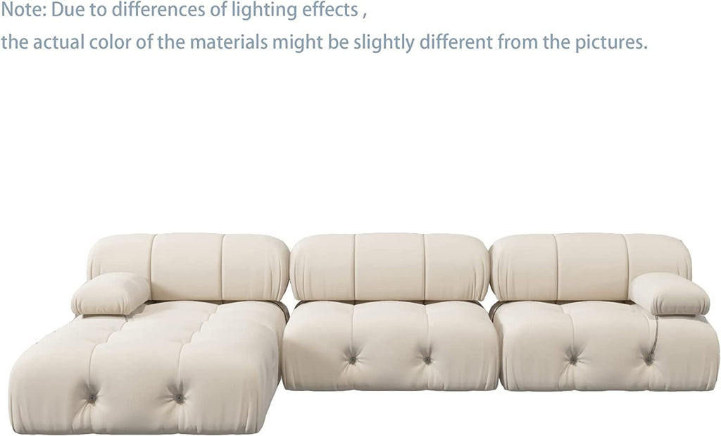 L-Shaped Sectional Couch, 104'' Minimalist Velvet Floor Sofas Couches, Mid-Century Modular Sectional Sofa with