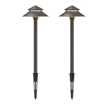 Pathway Lights 3W LED 2PK Outdoor Low Voltage Landscape Lighting 180 Lumen Hardwired 2 Tier Pagoda Path Lights