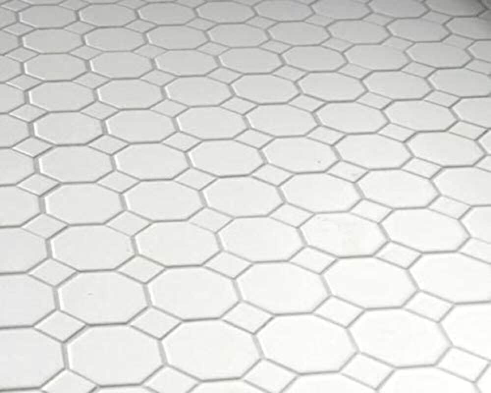 4" Octagon Tile Matte White Mosaic Porcelain Floor and Wall Tile Backsplashes, Accent Wall (White Dots Matte, 5