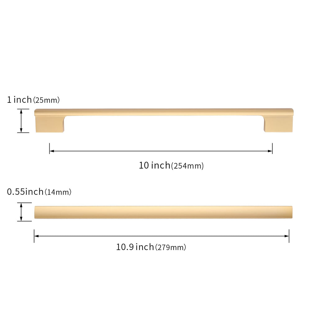 10 Pack 10 Inch(254mm) Brushed Gold Cabinet Pulls Kitchen Cabinet Handles Gold Cabinet Pulls Cabinet Hardware for