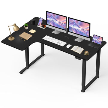 63 Inch L Shape Electric Motor Height Adjustable Standing Desk, Commercial Office Ergonomic Stand Up Desk, Adjustable