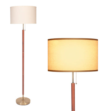 Modern Floor Lamp, Mid Century Living Room Lamp, 64" Standing Lamp with Beige Fabric Lampshade, Study Room and