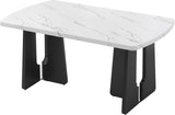 63" Faux Marble Dining Table for 6-8, Rectangular Kitchen Table with Unique Base, MDF Marble Look Top with Rubber