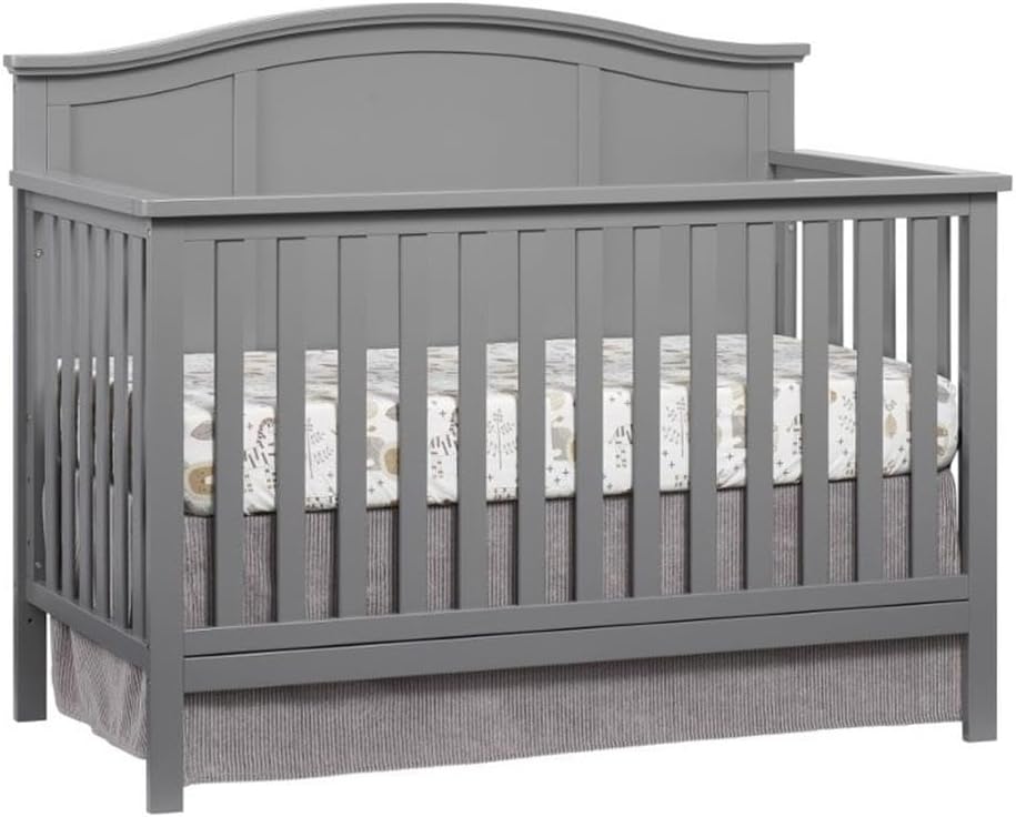 4-in-1 Convertible Wood Crib, Dove Gray Finish, Full Panel Headboard, Greenguard Gold Certified, 45.38 x 56.25 x
