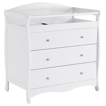 Changing Table Dresser Baby Diaper Changing Station, White | Infant Nursing Table with 3 Drawers, Safety Rail & Strap