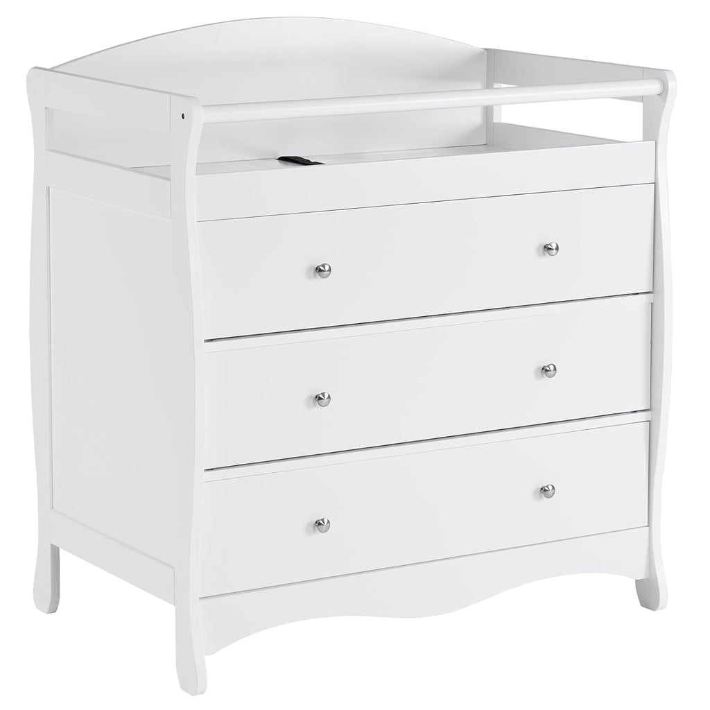 Changing Table Dresser Baby Diaper Changing Station, White | Infant Nursing Table with 3 Drawers, Safety Rail & Strap