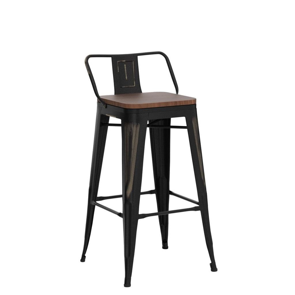 Bar Stools Set of 4, 26" Distressed Barstools, Gold Black