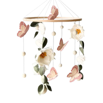 Floral Baby Mobile Nursery Decor Felt Flowers Butterflies Baby Mobile for Crib Boys Girls Boho Style Neutral Baby