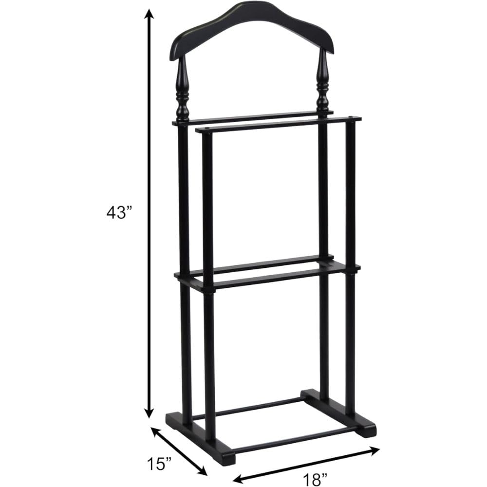 Black Wooden Twin Valet Stand with Hanger Trouser Bar Tie Holder Storage Tray Clothes Organizer Office Closet Space