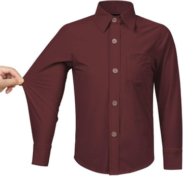 Boys Stretch Long Sleeve Button Down Shirt Wrinkle Free Toddler Dress Shirt