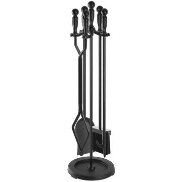 Fireplace Tools Set 5 Pcs 30.5 Inch Black Wrought Iron Large Fire Place Tool Set Indoor/Outdoor Include Poker