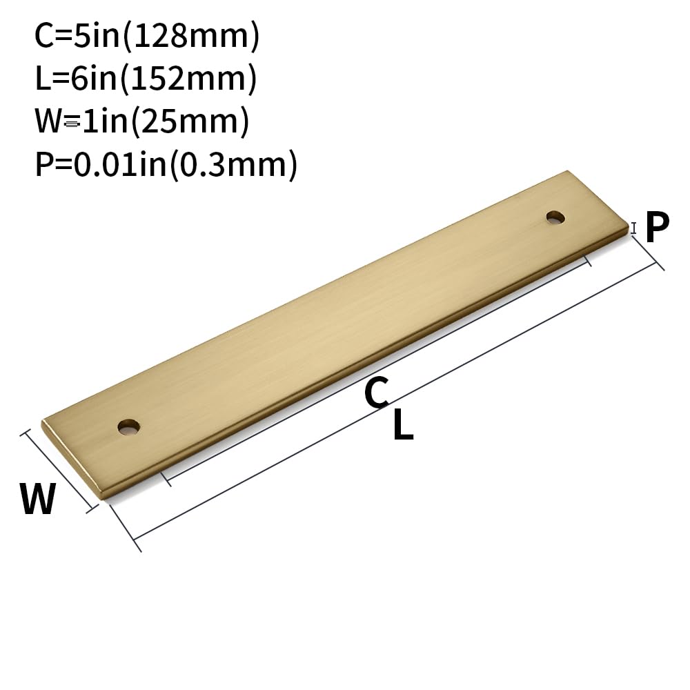 5 Pack 6" Square Backplate 5" 128mm Center-Center, Brushed Brass Backplate for Pulls