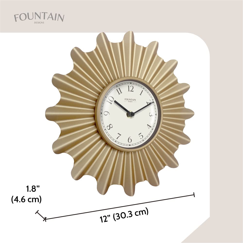 12" Mid Century Modern Starburst Wall Clock, Gold