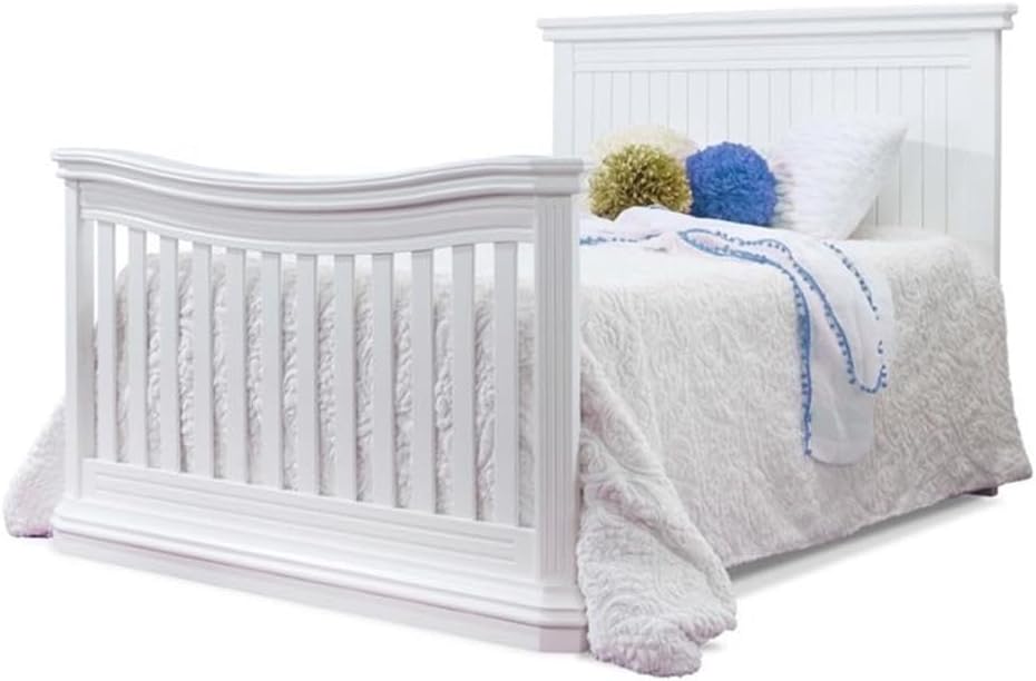 Modern Wood 4-in-1 Crib, White Finish, 47" H x 59" W x 32" D, Adjustable Mattress Heights, Converts to Toddler and