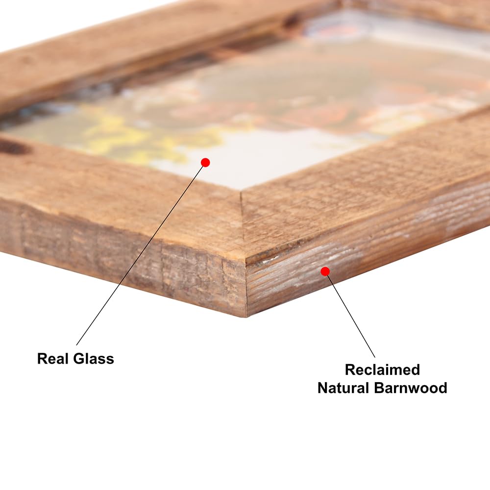 Rustic Barnwood Picture Frames 8x10 - Set of 2 - Natural Reclaimed Wood Real Glass - Wall and Tabletop - Farmhouse