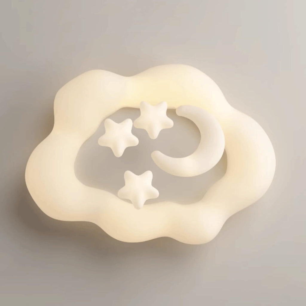 23.62 X 16.93 Inches Modern Milk White Cloud Kids Bedroom Ceiling Light, LED Flush Mount Nursery Ceiling Lamp, Moon