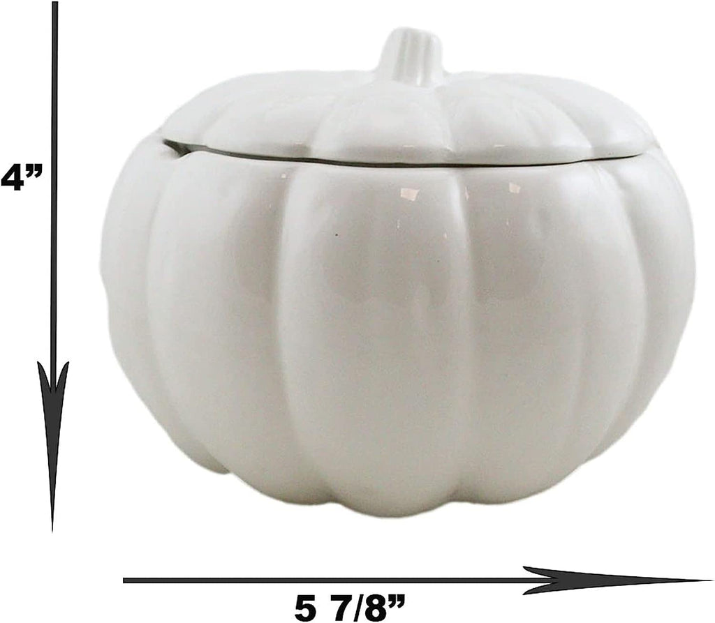 Ceramic Stoneware White Harvest Pumpkin Bowl With Lid 6" Diameter (8)