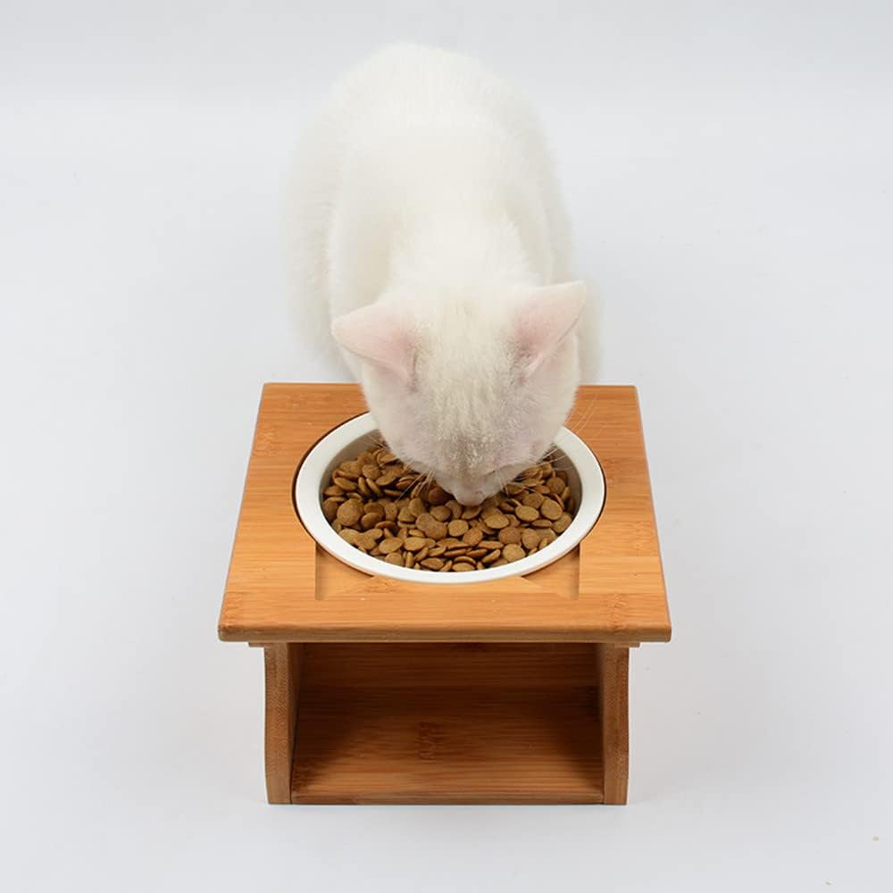 Cat Bowls Pet Dining Table with Raised Slope Wooden Stand Elevated Pet Bowls with Oblique Stand for More Comfortable