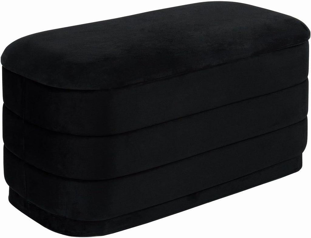 30" Velvet Storage Ottoman Bench with Wooden Tray Lid, Folding Large Upholstered Ottoman Footstool , Rectangular