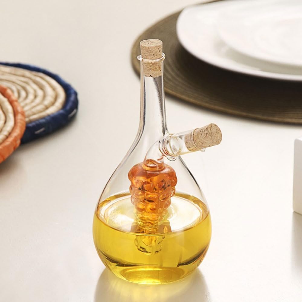Oil and Vinegar Dispenser, 2 in 1 Glass Olive Oil and Vinegar Cruet Dispenser Bottle, Kitchen Olive Soy Sauce
