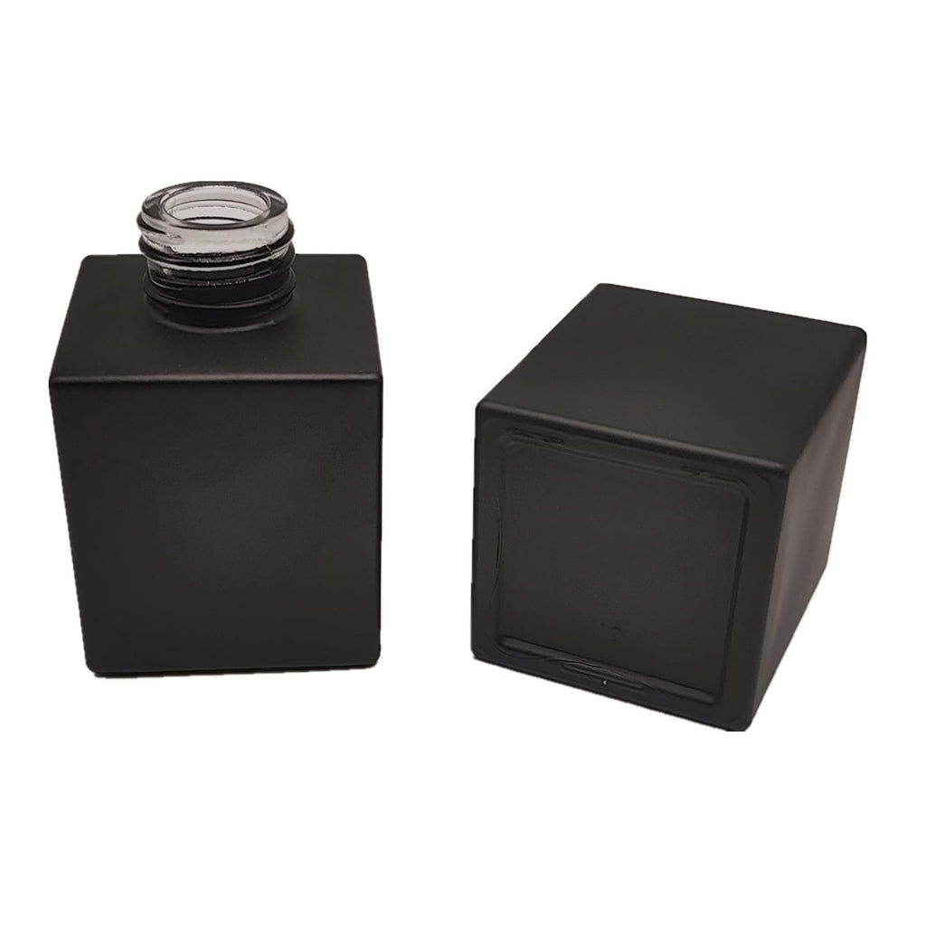 4PCS Reed Diffuser Bottle, Empty Matte Black Glass Jar, Fragrance Replacement Container 100ml(4, Square)