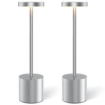 Silver Rechargeable Table Lamps 2 Pack, Cordless Battery Operated LED Desk Lamp with Touch Control, 3 Color