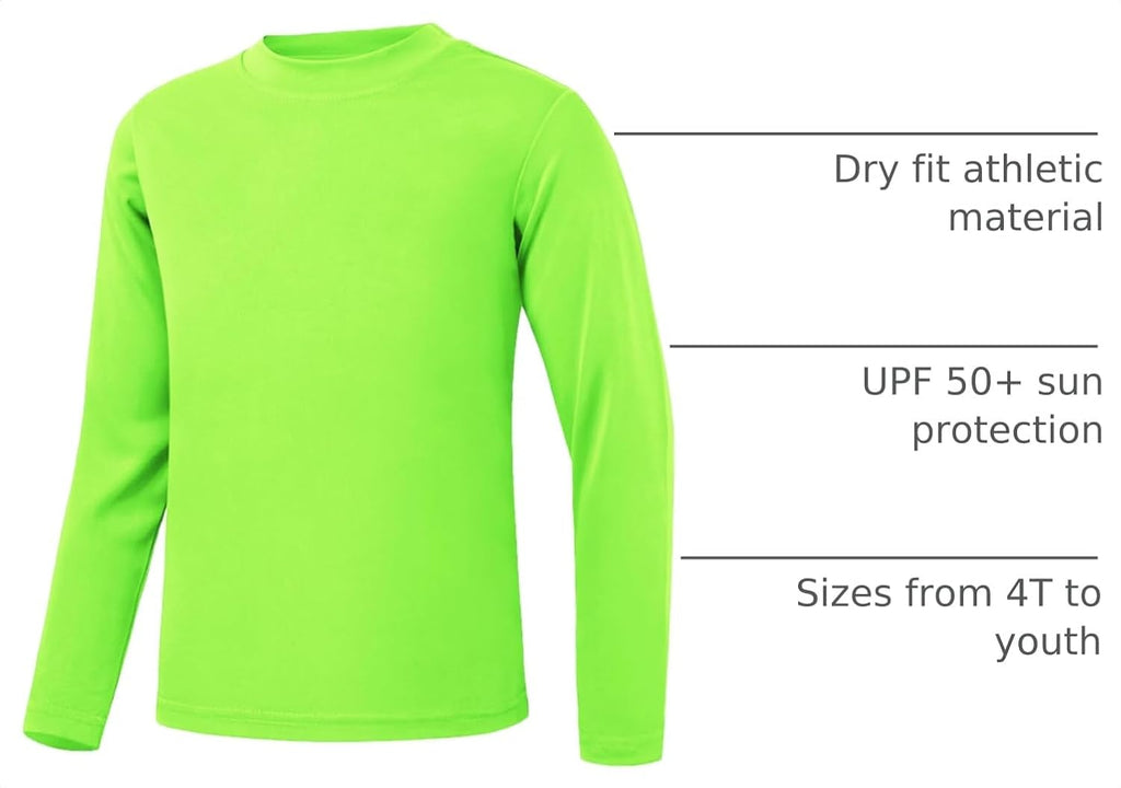 To Youth Neon Shirt Kids UPF 50+ Rash Guard Long Sleeve Athletic Tee
