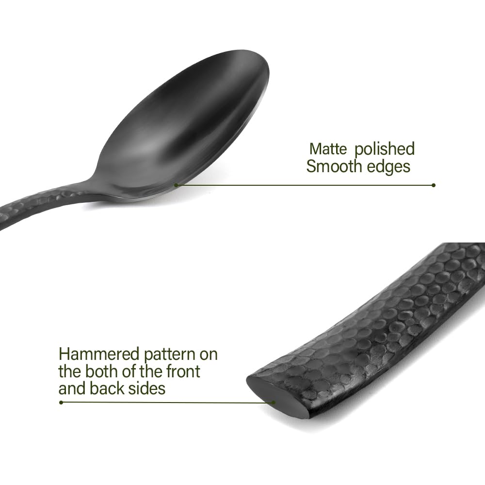 Matte Black Silverware Set Hammered 20 Pieces Service for 4