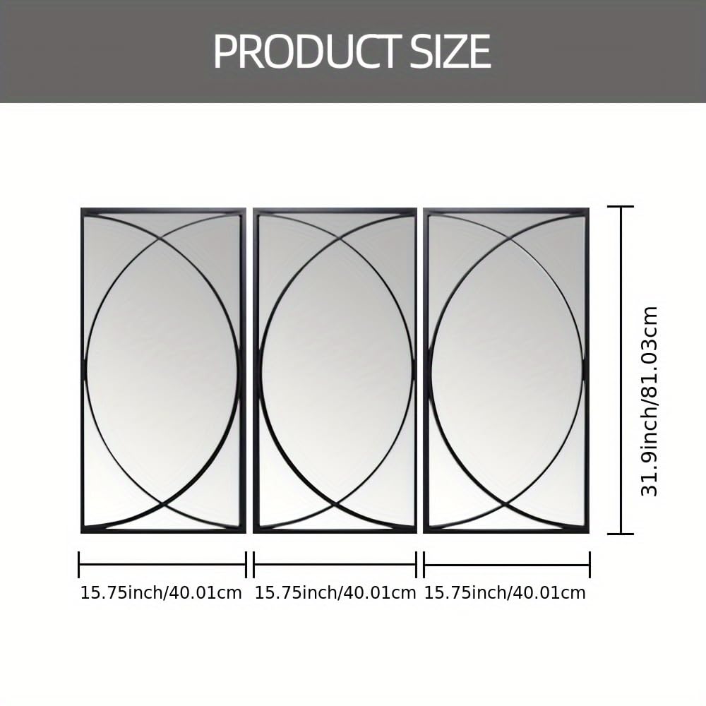 Large Black Metal Rectangular Wall Mirror Set, Geometric Mirror