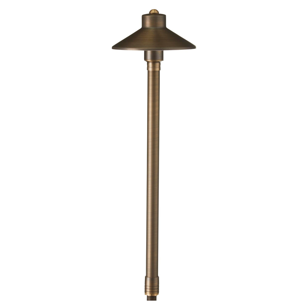 15-Pack 12V Brass Flat Hat Path Lights (7" Shade, 24" Tall), Bronze