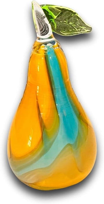 Blown Glass Pear Decorative Accent 4.3 in Decorative Glass Art Fruit Object Multicolor - Multicolor
