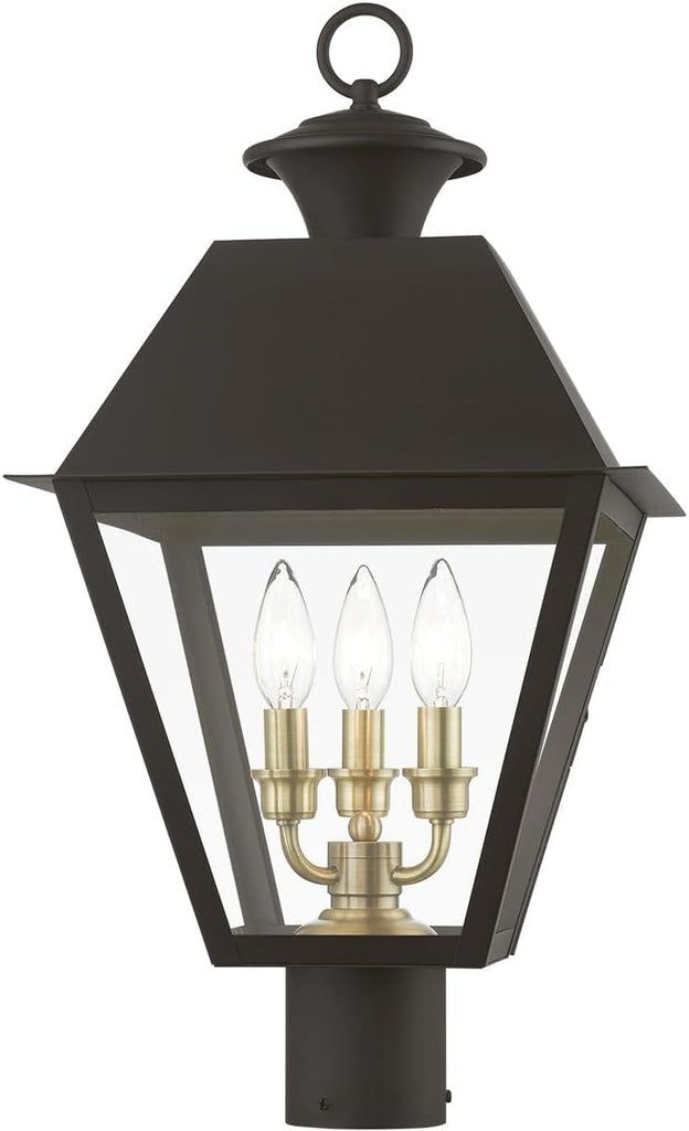Wentworth, Outdoor Large Post Top Lantern, Bronze with Antique Brass Finish Cluster