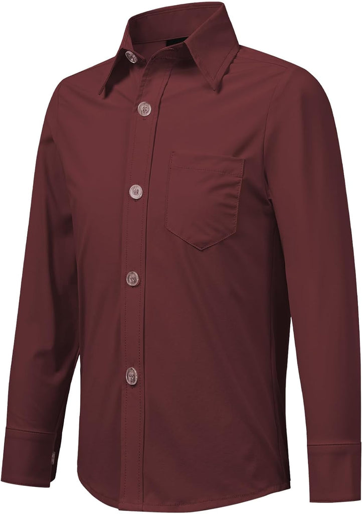 Boys Stretch Long Sleeve Button Down Shirt Wrinkle Free Toddler Dress Shirt