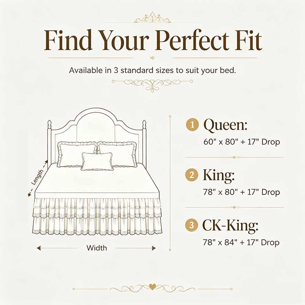 Lace Bed Sheet for Queen/King Bed - 17in. Drop, Easy Fit Ruffle Bedskirt Wrap Around Bed Skirt, Anti Wrinkle & Fade