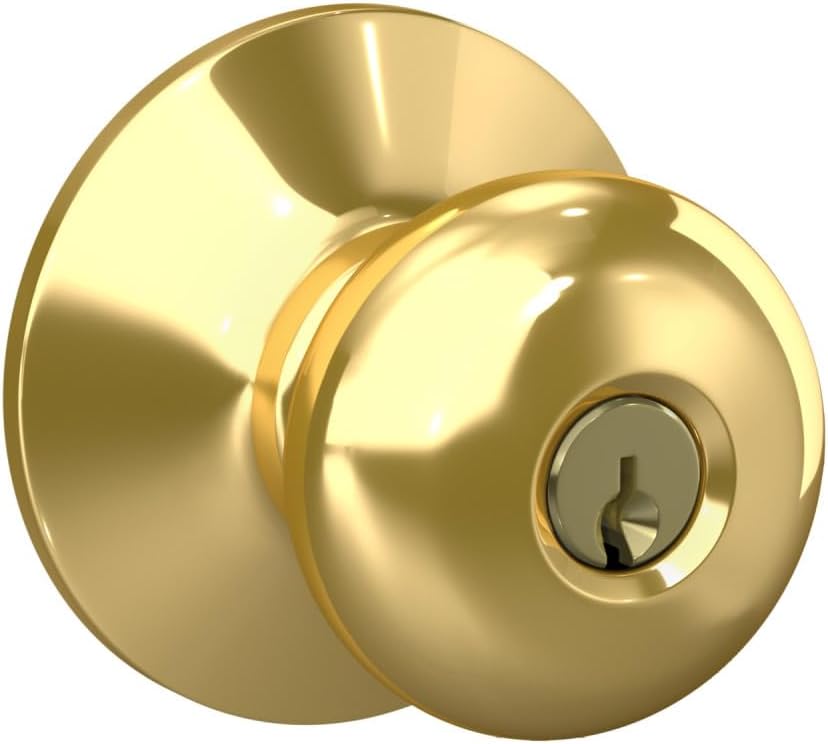 Plymouth Keyed Entry Door Knob, Interior/Exterior, Bright Brass