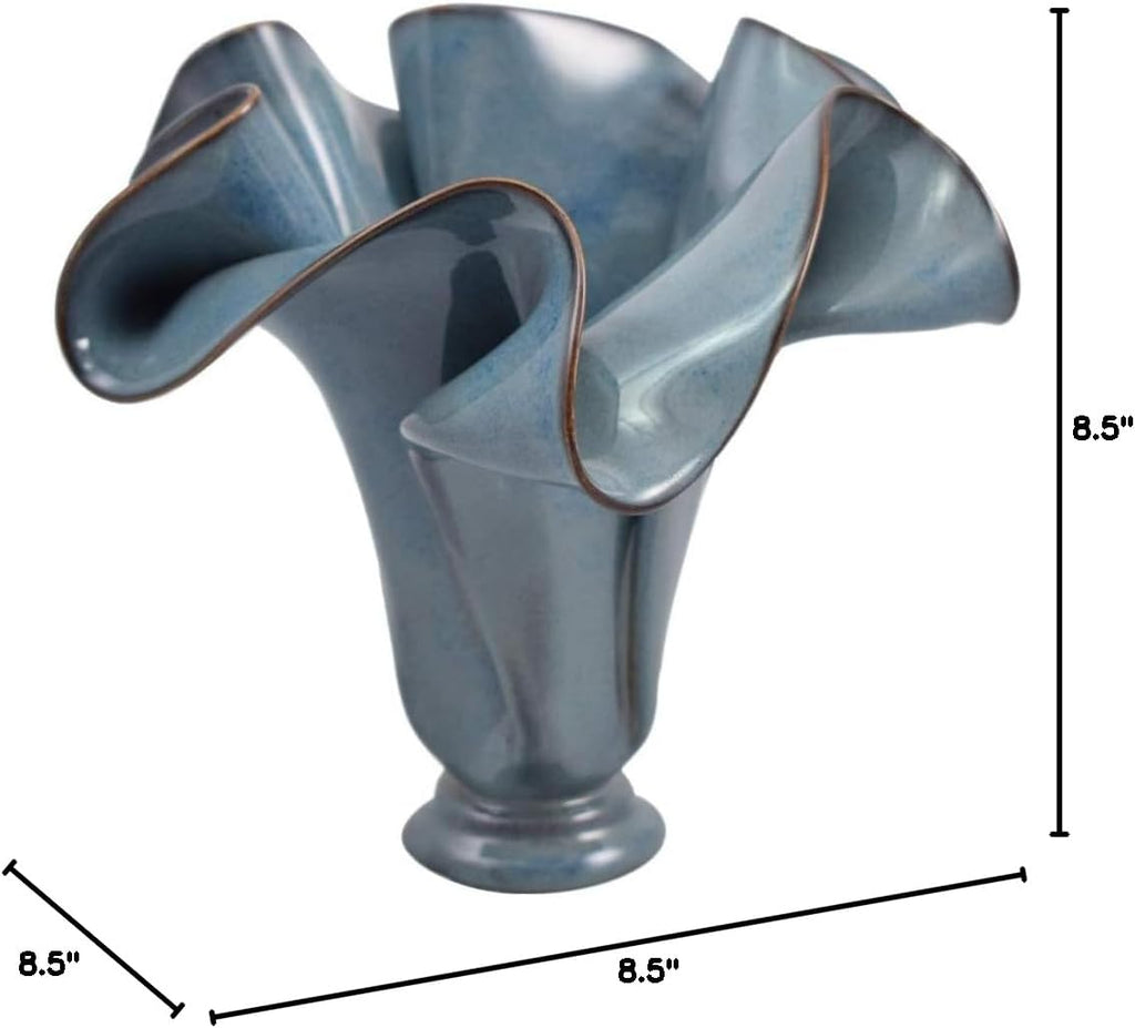 Contemporary Handmade Stoneware Pottery Ripple Vase in Steel Blue, 8.5"