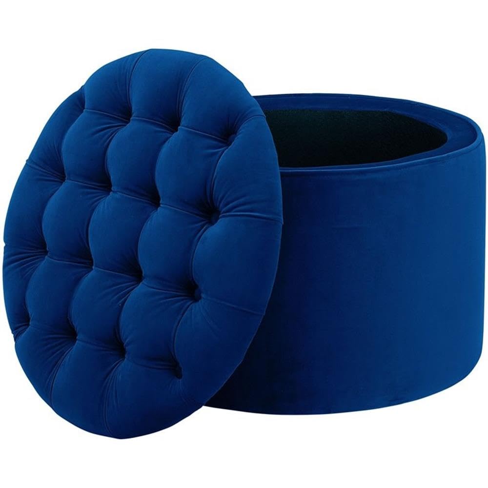 Queen Navy Velvet Storage Ottoman