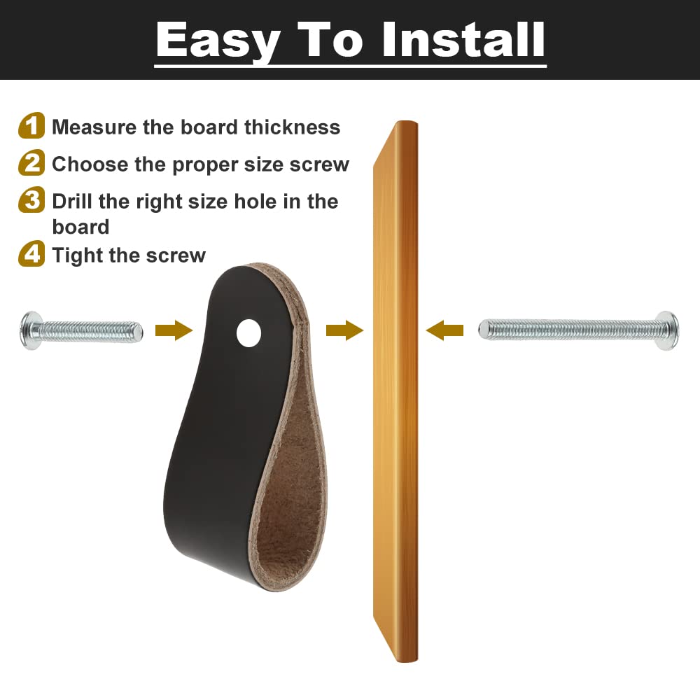 10 Pack Leather Drawer Pulls with Short and Long Screws, Black