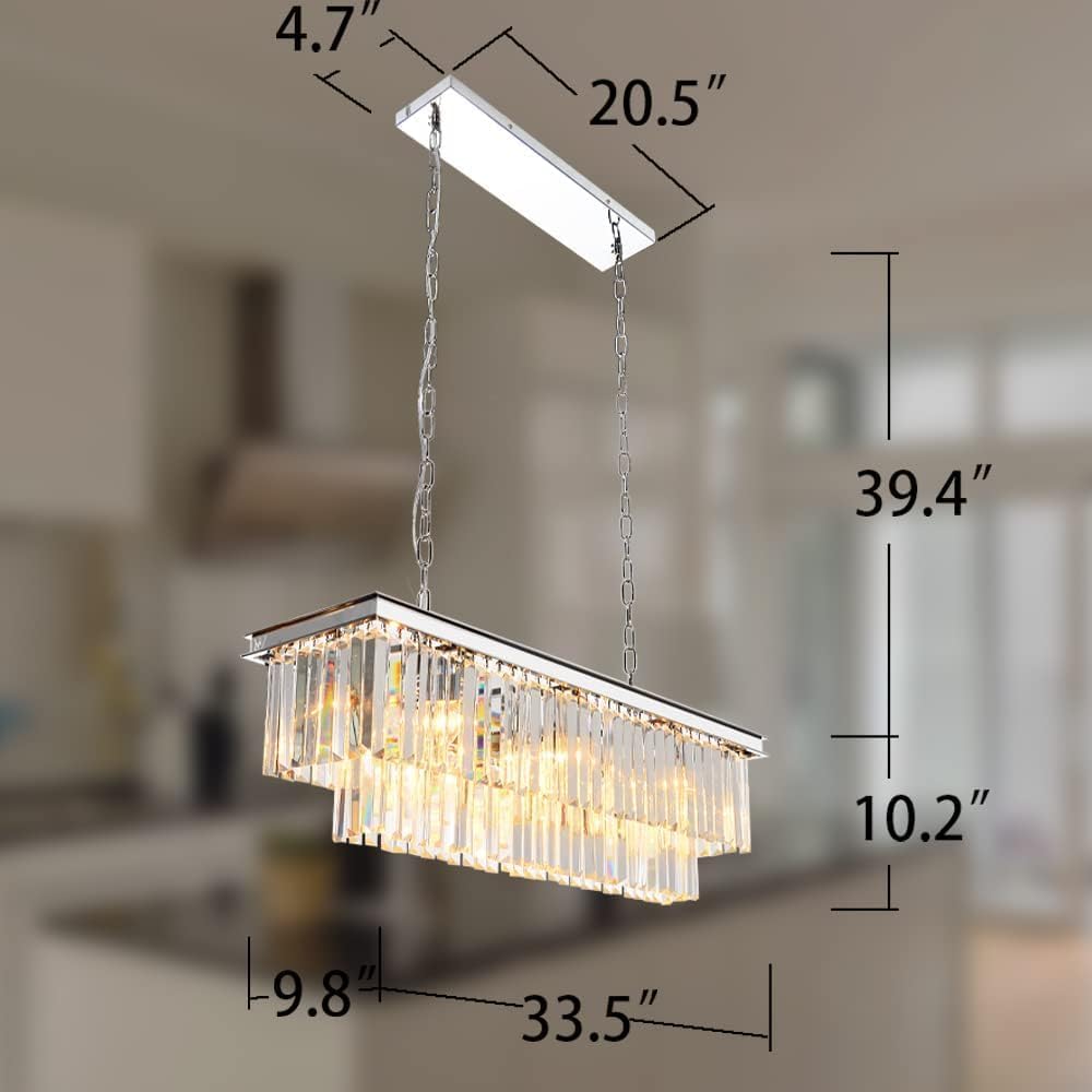 Inspired Odeon Style 8-Light Chrome Rectangular Crystal Chandelier - A107-B07Y1VTB5Q