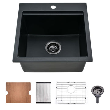 18 Inch Black Drop In Bar Sink Quartz, 18x18 Small