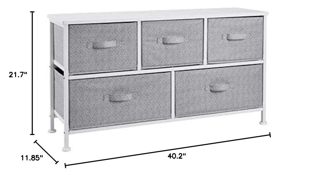 Extra Wide Fabric 5-Drawer Storage Organizer Unit Closet, White