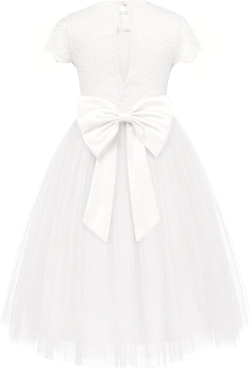 Flower Girl Dress Big Bow Kids Lace Tulle Princess Wedding Gown