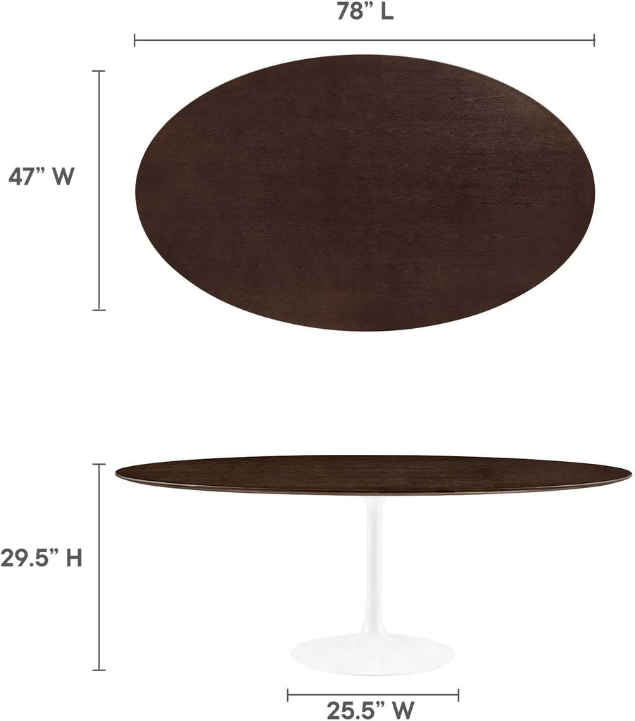 Inspired Tulip Style Oval Pedestal Dining Table — White Cherry Walnut, 78″ Oval