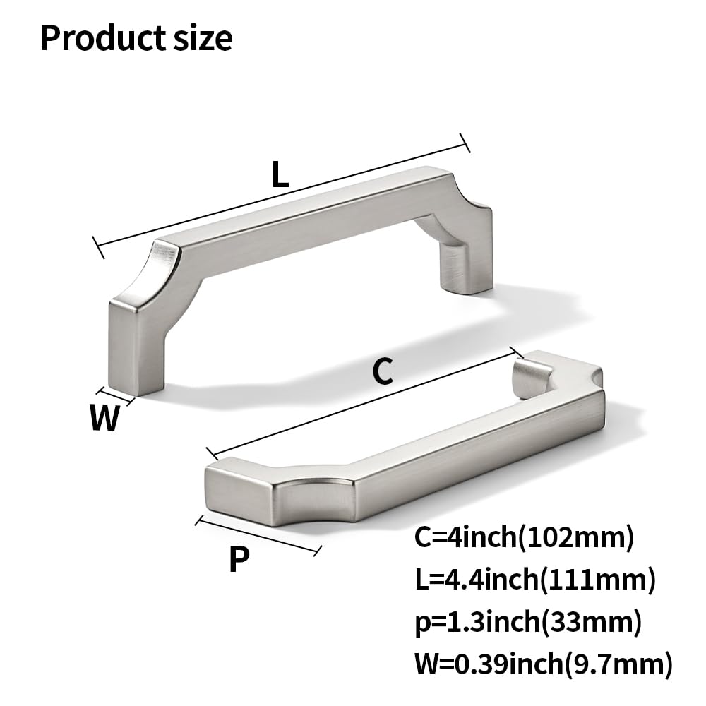2-Pack 4 Inch Square Brushed Satin Nickel Cabinet Pulls, Solid Zinc Alloy Heavy-Duty Handles /Bathroom Cabinets