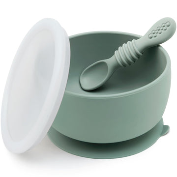 Silicone Suction Baby Bowl and Spoon Set with Lid for Self Feeding