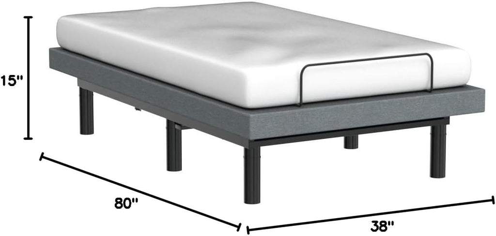 Bliss Adjustable Bed Base Frame Only, Head and Foot Lift, Lumbar Support, Head-Pillow-Tilt, Massage, Under-Bed