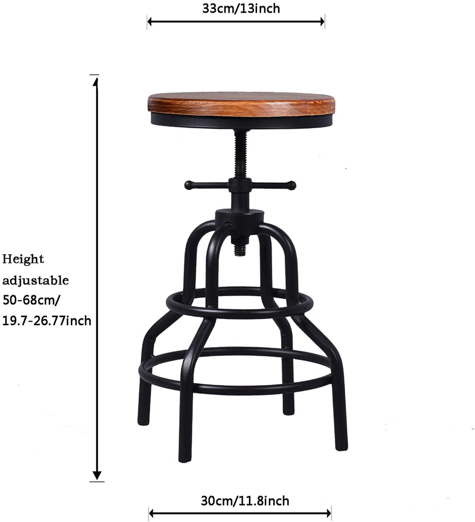 Retro Antique Industrial Design Metal Adjustable Height Bar Stool Chair Kitchen Dining Breakfast Chair Natural