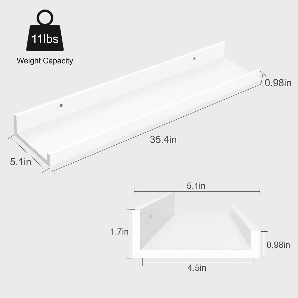 White Floating Picture Ledge Shelf 36 Inch, 2 Pack, for Wall Decor