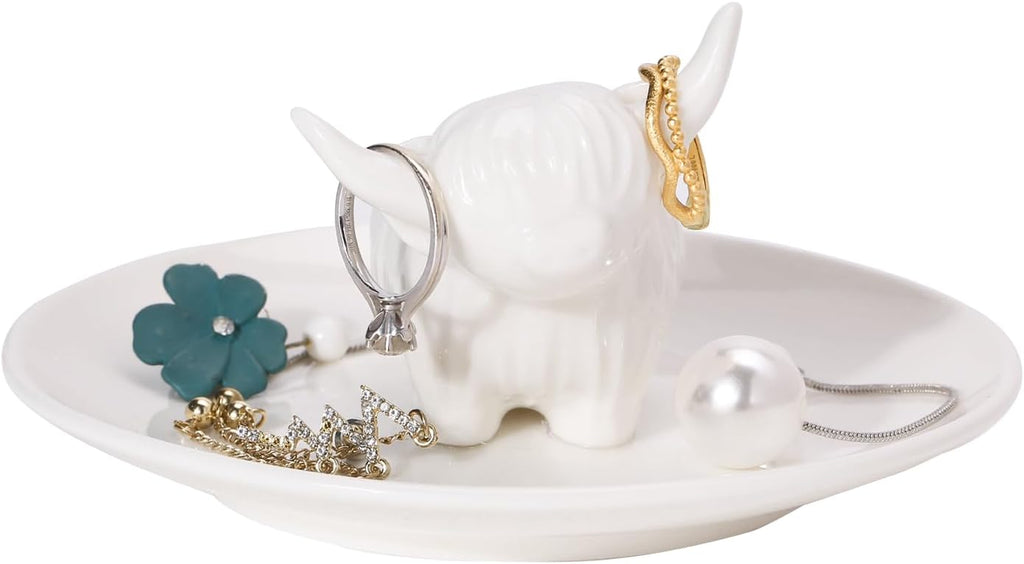 Highland Cow Ring Holder Jewelry Dish Tray, Ceramic Decor Gifts for Women