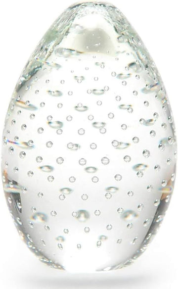 Murano Style Art Glass Paperweight Clear with Bubbles Effect Hand Blown